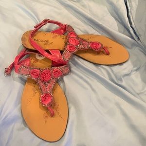 Cute 10W flip flops with flowers pink New Never worn.
